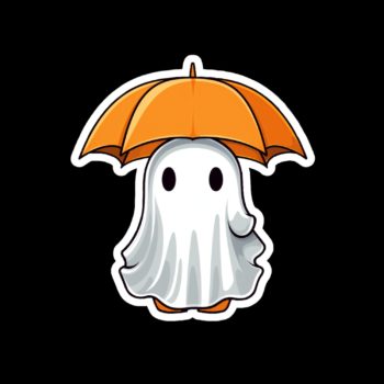 Ghost with an orange umbrella sticker.