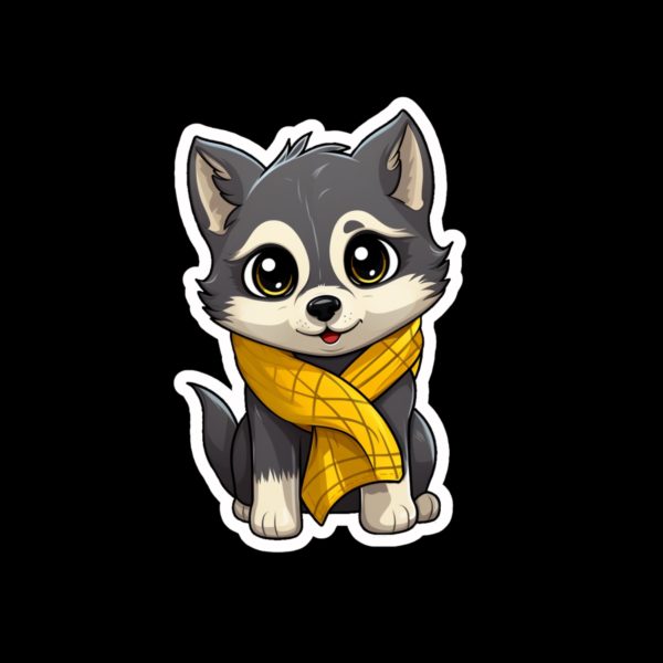 Huffepuff husky dog with a yellow scarf sticker.