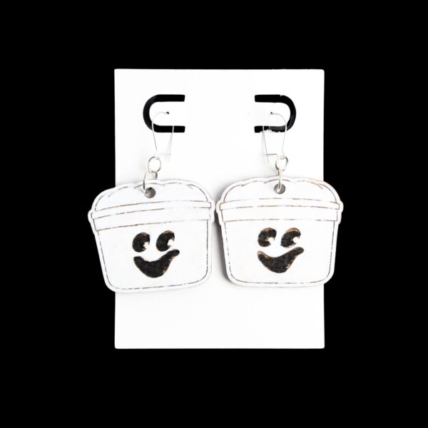 Boo Bucket Earrings. These earrings are made with 1/8″ thickness basswood. These earrings are lightweight and hand painted.