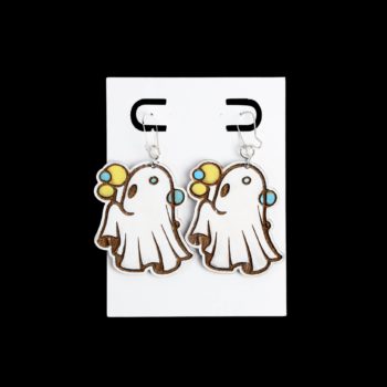 Ghost with bubbles wood earrings.