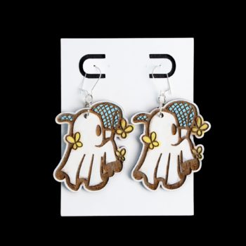 White ghost with yellow butterflies earrings.