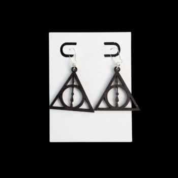 Deathly hallows wood earrings in black.