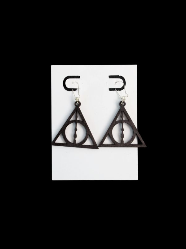 Deathly hallows wood earrings in black.