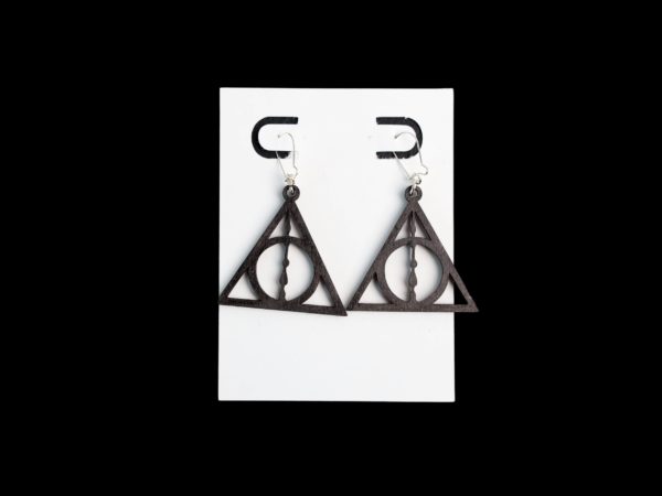 Deathly hallows wood earrings in black.