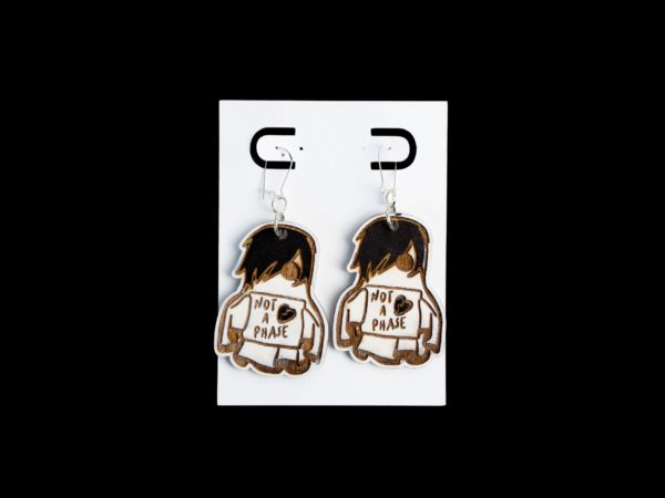 Ghost earrings with black emo hair.