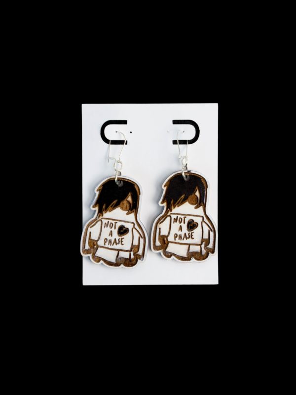 Ghost earrings with black emo hair.