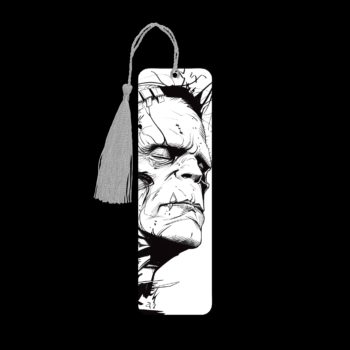 Frankenstein metal bookmark. The bookmark is metal with a silver tassel. The image is printed onto the top and is smooth and glossy. Features: 4.7″ x 1.3″ x 0.02″ Metal Bookmark Made Metal Aluminum Plate Colors may vary due to screen resolution. The bookmarks may be different slightly from the listing image as each are hand pressed.