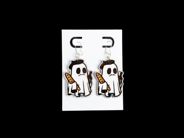 French ghost earrings with french bread and wine.