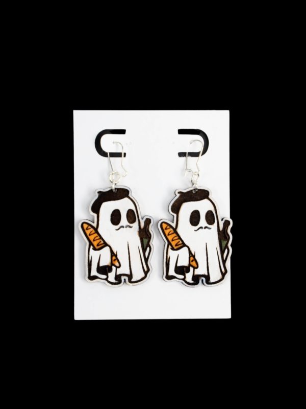 French ghost earrings with french bread and wine.