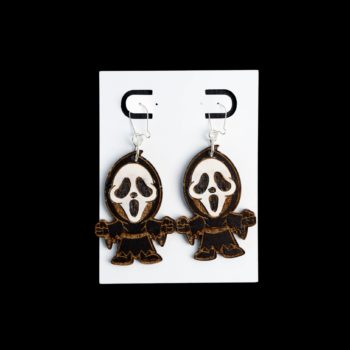 Ghostface movie scream earrings in wood.