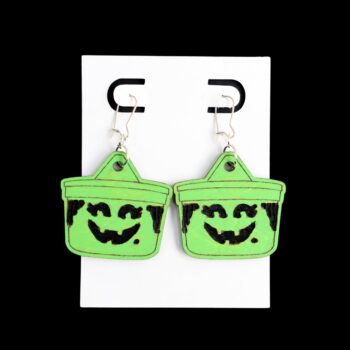 Goblin Bucket Earrings. These earrings are made with 1/8″ thickness basswood. These earrings are lightweight and hand painted. They are not sealed to keep a rustic look and feel.