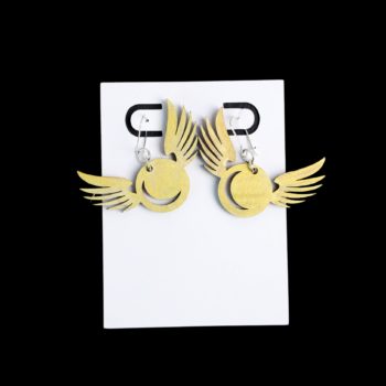 Golden Snitch wood earrings in a gold.