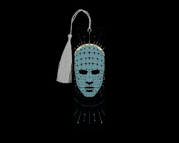 Hellraiser metal bookmark. The bookmark is metal with a silver tassel. The image is printed onto the top and is smooth and glossy. Features: 4.7″ x 1.3″ x 0.02″ Metal Bookmark Made Metal Aluminum Plate Colors may vary due to screen resolution. The bookmarks may be different slightly from the listing image as each are hand pressed.