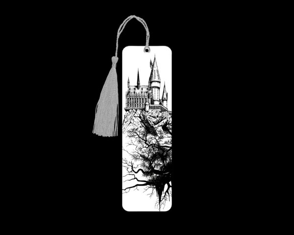 Hogwarts metal bookmark. The bookmark is metal with a silver tassel. The image is printed onto the top and is smooth and glossy. Features: 4.7″ x 1.3″ x 0.02″ Metal Bookmark Made Metal Aluminum Plate Colors may vary due to screen resolution. The bookmarks may be different slightly from the listing image as each are hand pressed.