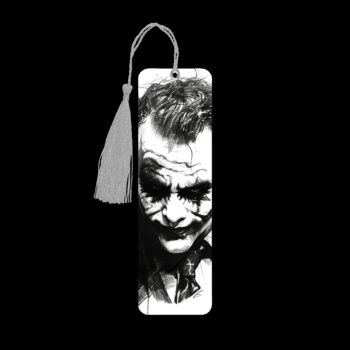 Ledger Joker metal bookmark. The bookmark is metal with a silver tassel. The image is printed onto the top and is smooth and glossy. Features: 4.7″ x 1.3″ x 0.02″ Metal Bookmark Made Metal Aluminum Plate Colors may vary due to screen resolution. The bookmarks may be different slightly from the listing image as each are hand pressed.