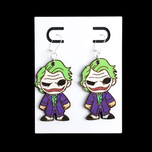 Ledger Joker Earrings. These earrings are made with 1/8″ thickness basswood. These earrings are lightweight and hand painted.