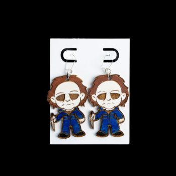 Michael myers wood earrings with blue.