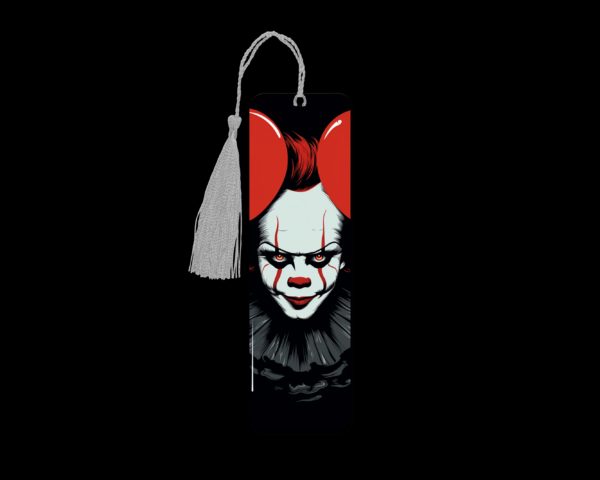 Pennywise colorful metal bookmark. The bookmark is metal with a silver tassel. The image is printed onto the top and is smooth and glossy. Features: 4.7″ x 1.3″ x 0.02″ Metal Bookmark Made Metal Aluminum Plate Colors may vary due to screen resolution. The bookmarks may be different slightly from the listing image as each are hand pressed.