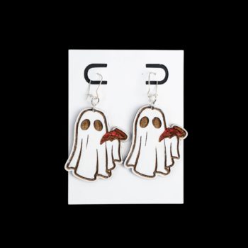 Ghost with a slice of pizza earrings.