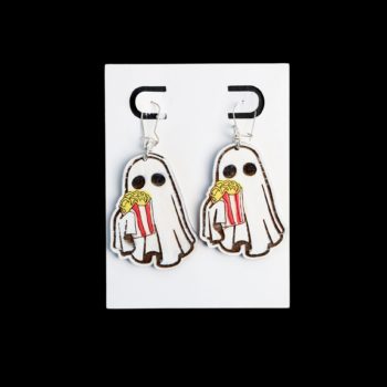 Ghost holding popcorn earrings.