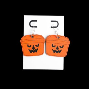 Pumpkin Bucket Earrings. These earrings are made with 1/8″ thickness basswood. These earrings are lightweight and hand painted.