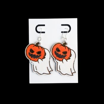 Ghost holding a pumpkin earrings.