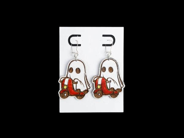 Ghost on red vespa wood earrings.