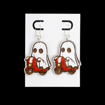 Ghost on red vespa wood earrings.