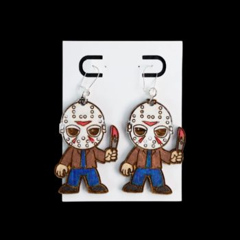 Voorhees earrings in red and blue with white hockey mask.