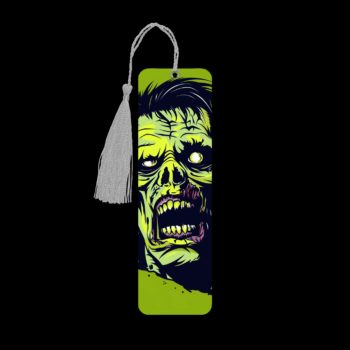 Zombie metal bookmark. The bookmark is metal with a silver tassel. The image is printed onto the top and is smooth and glossy. Features: 4.7″ x 1.3″ x 0.02″ Metal Bookmark Made Metal Aluminum Plate Colors may vary due to screen resolution. The bookmarks may be different slightly from the listing image as each are hand pressed.