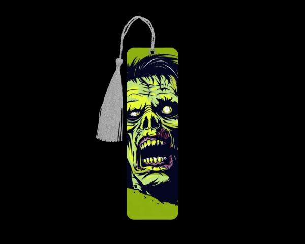 Zombie metal bookmark. The bookmark is metal with a silver tassel. The image is printed onto the top and is smooth and glossy. Features: 4.7″ x 1.3″ x 0.02″ Metal Bookmark Made Metal Aluminum Plate Colors may vary due to screen resolution. The bookmarks may be different slightly from the listing image as each are hand pressed.