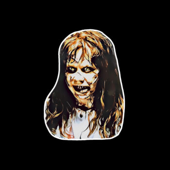 The Exorcist sticker. These stickers are made with printable vinyl with a vinyl top coat that is scratch-resistant and water resistant. Put one on your phone case, laptop, iPad, hard cooler; the possibilities are endless.