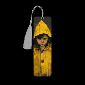 Georgie IT metal bookmark. The bookmark is metal with a silver tassel. The image is printed onto the top and is smooth and glossy.