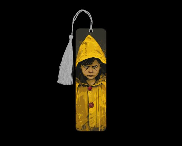 Georgie IT metal bookmark. The bookmark is metal with a silver tassel. The image is printed onto the top and is smooth and glossy.