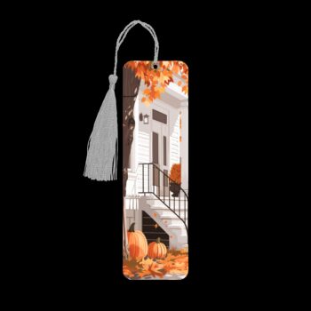 Haddonfield metal bookmark. The bookmark is metal with a silver tassel. The image is printed onto the top and is smooth and glossy.