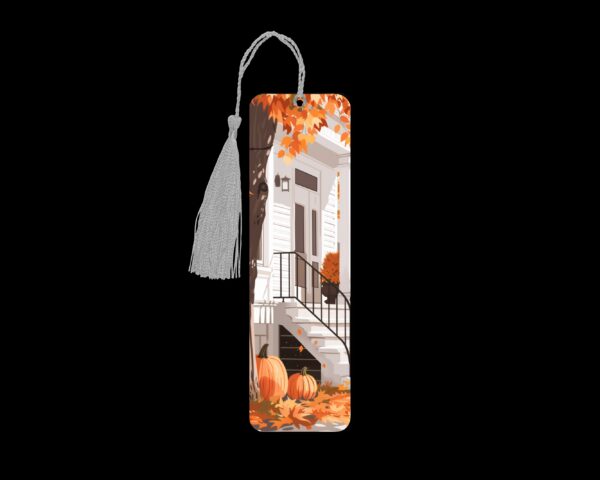 Haddonfield metal bookmark. The bookmark is metal with a silver tassel. The image is printed onto the top and is smooth and glossy.