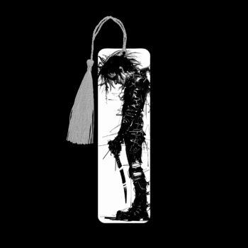 Edward Scissorhands Inspired metal bookmark. The bookmark is metal with a silver tassel. The image is printed onto the top and is smooth and glossy.