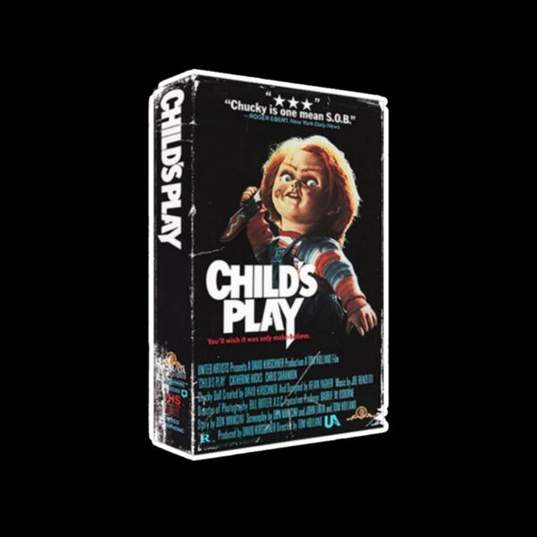 Child's Play VHS Limited Edition sticker. These stickers are made with printable vinyl with a vinyl top coat that is scratch-resistant and water resistant. Put one on your phone case, laptop, iPad, hard cooler; the possibilities are endless.