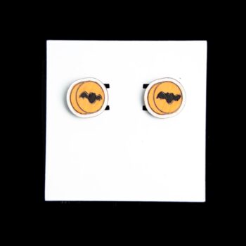 Bat Macaron Stud Wood Earrings. These earrings are made with 1/8″ thickness basswood. These earrings are lightweight and hand painted.