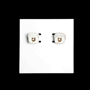 Boo Bucket Stud Wood Earrings. These earrings are made with 1/8″ thickness basswood. These earrings are lightweight and hand painted.