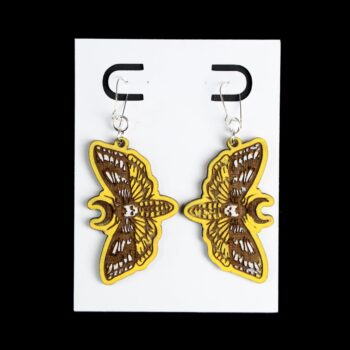 Death's Head Hawk Moth Moon Wood Earrings. These earrings are made with 1/8″ thickness basswood. These earrings are lightweight and hand painted.