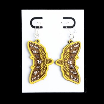 Death's-head Hawkmoth Wood Earrings. These earrings are made with 1/8″ thickness basswood. These earrings are lightweight and hand painted.