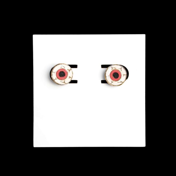 Evil Eyes Stud Wood Earrings. These earrings are made with 1/8″ thickness basswood. These earrings are lightweight and hand painted.