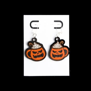  Jack O' Lantern Wood Earrings. These earrings are made with 1/8″ thickness basswood. These earrings are lightweight and hand painted.