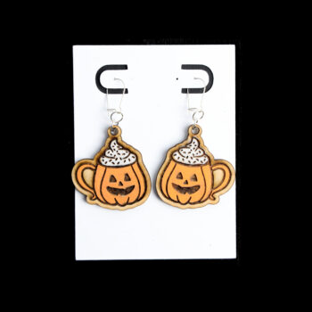 Pumpkin Latte Wood Earrings. These earrings are made with 1/8″ thickness basswood. These earrings are lightweight and hand painted.