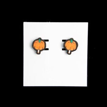 Pumpkin Pop Stud Wood Earrings. These earrings are made with 1/8″ thickness basswood. These earrings are lightweight and hand painted.